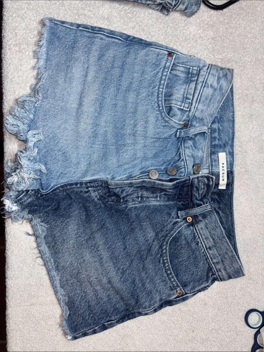 PacSun Two-Tone Blue Frayed Denim Shorts